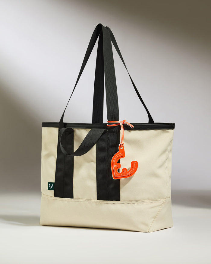 a bag with a red tag