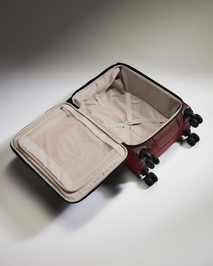a suitcase with wheels open