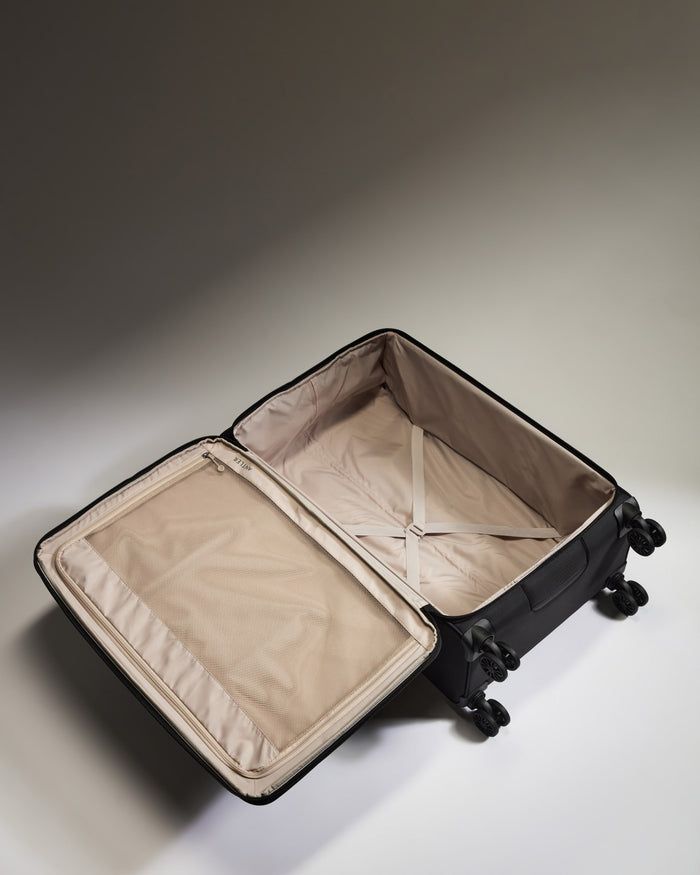 a black suitcase with wheels