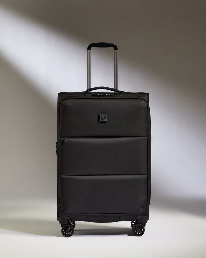 a black suitcase with wheels