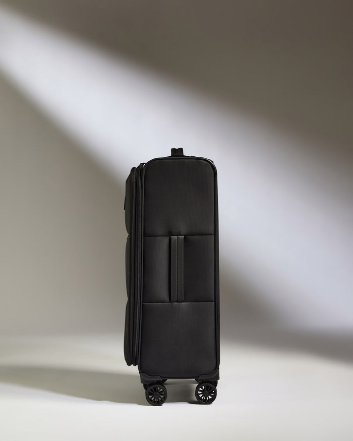 a black suitcase with wheels