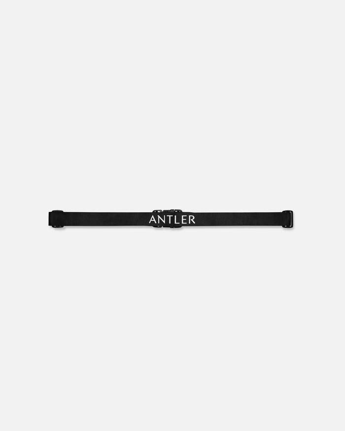 a black strap with white text