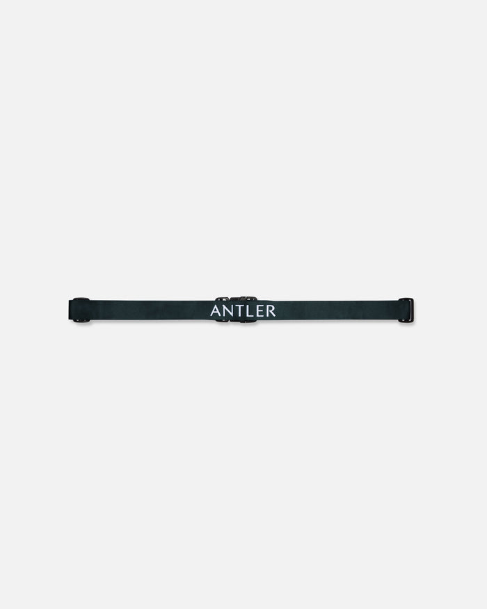 a black strap with white text