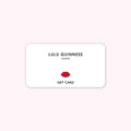 Lulu Guinness London gift card with red lip logo.