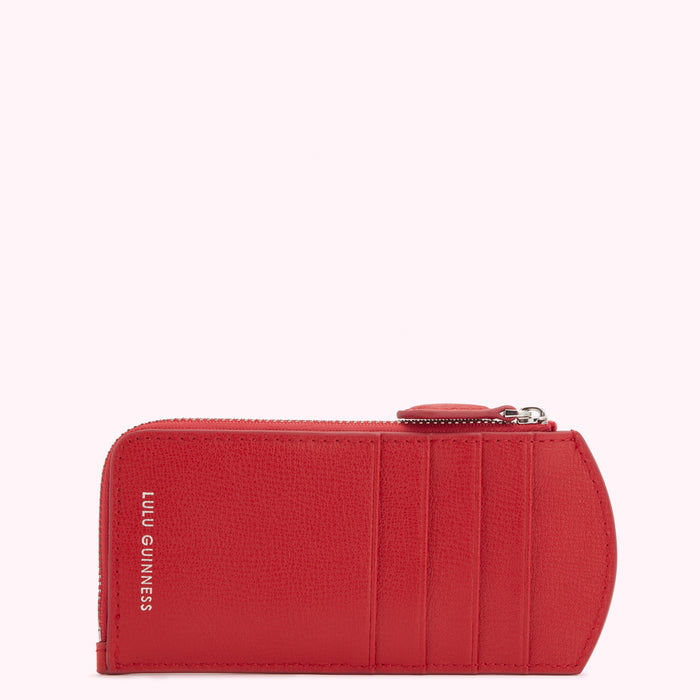 Red Lulu Guinness zip-around cardholder.