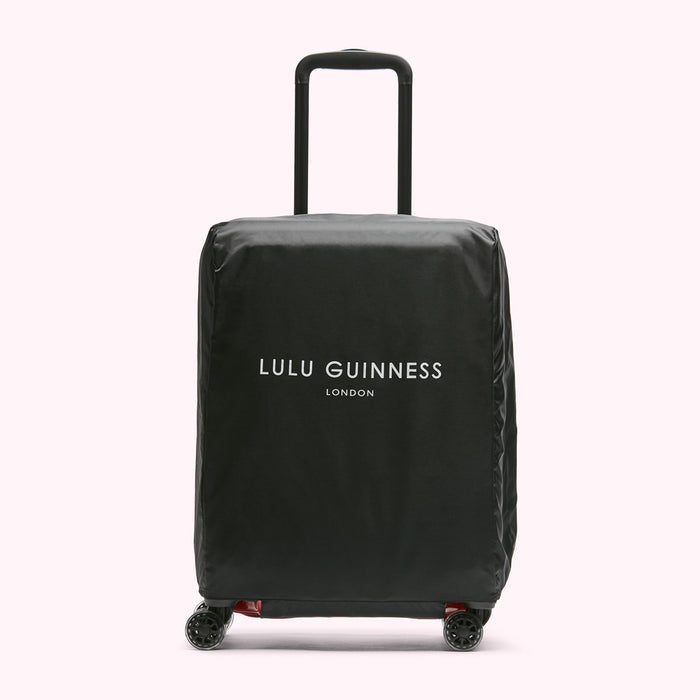 Black luggage cover with the Lulu Guinness London logo.