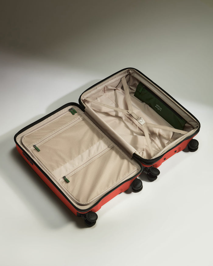 a suitcase with wheels and a zipper