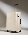 a white suitcase with wheels