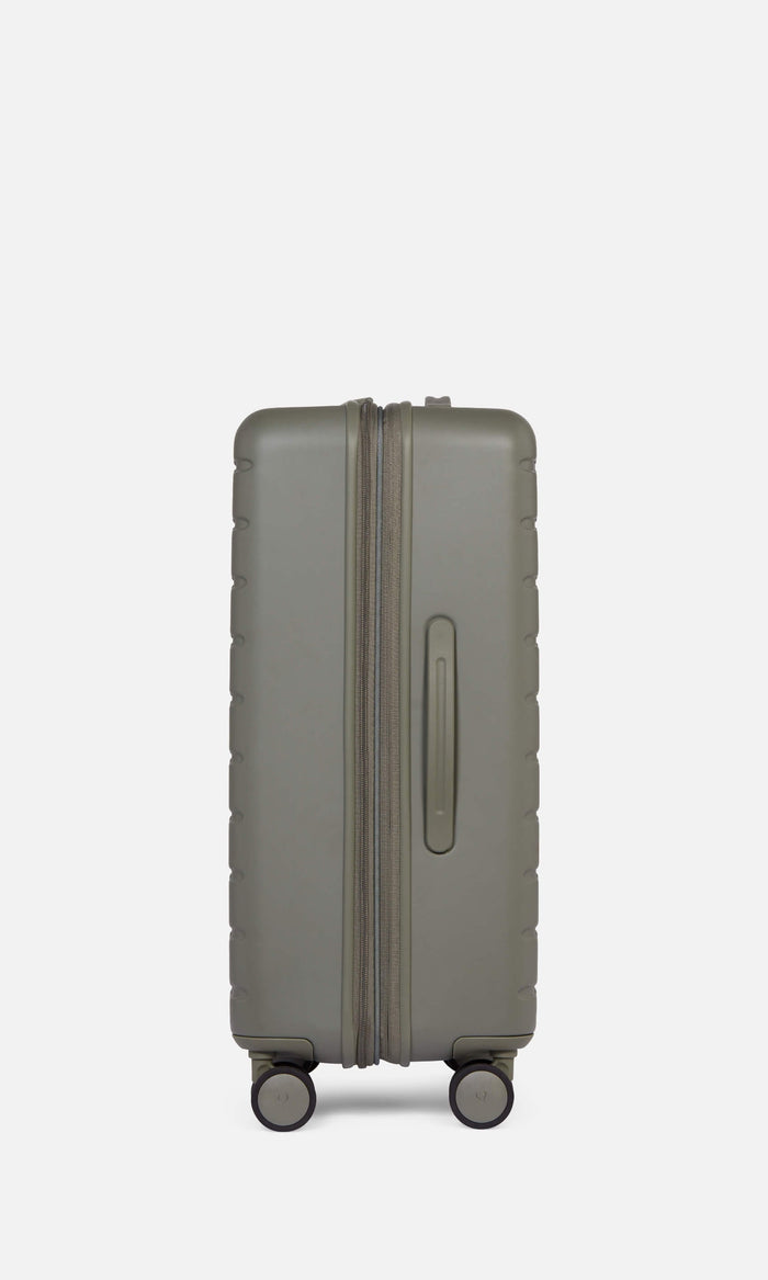 a grey suitcase with a handle