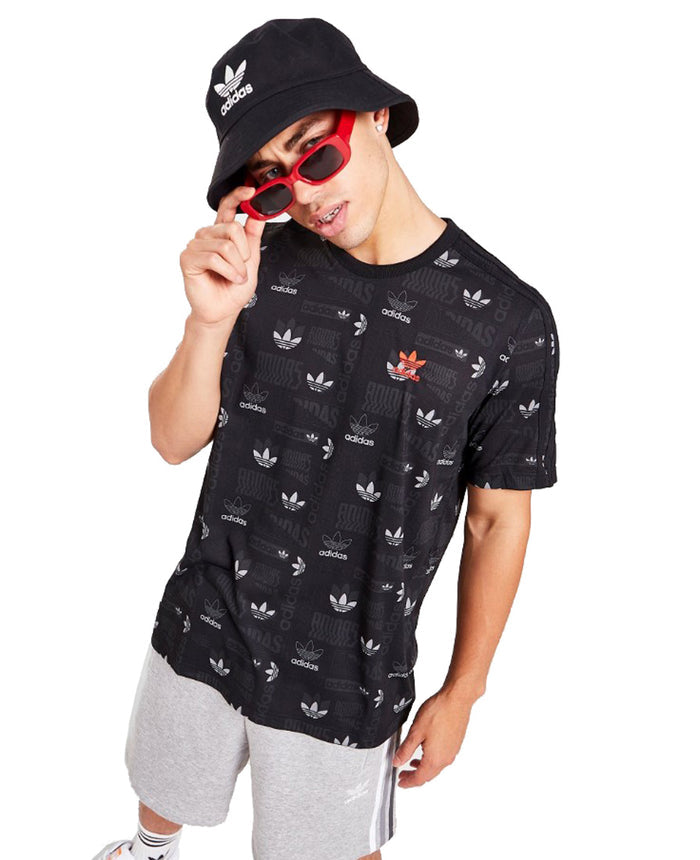 Adidas Mens All Over Print Short Sleeve T-Shirt Black