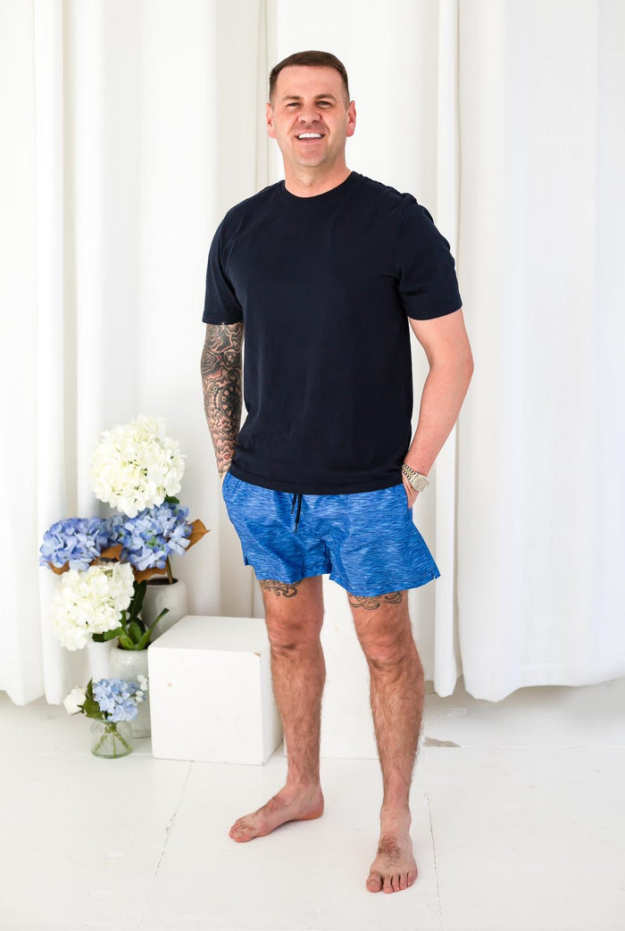 Mens Blue Textured Swimshorts