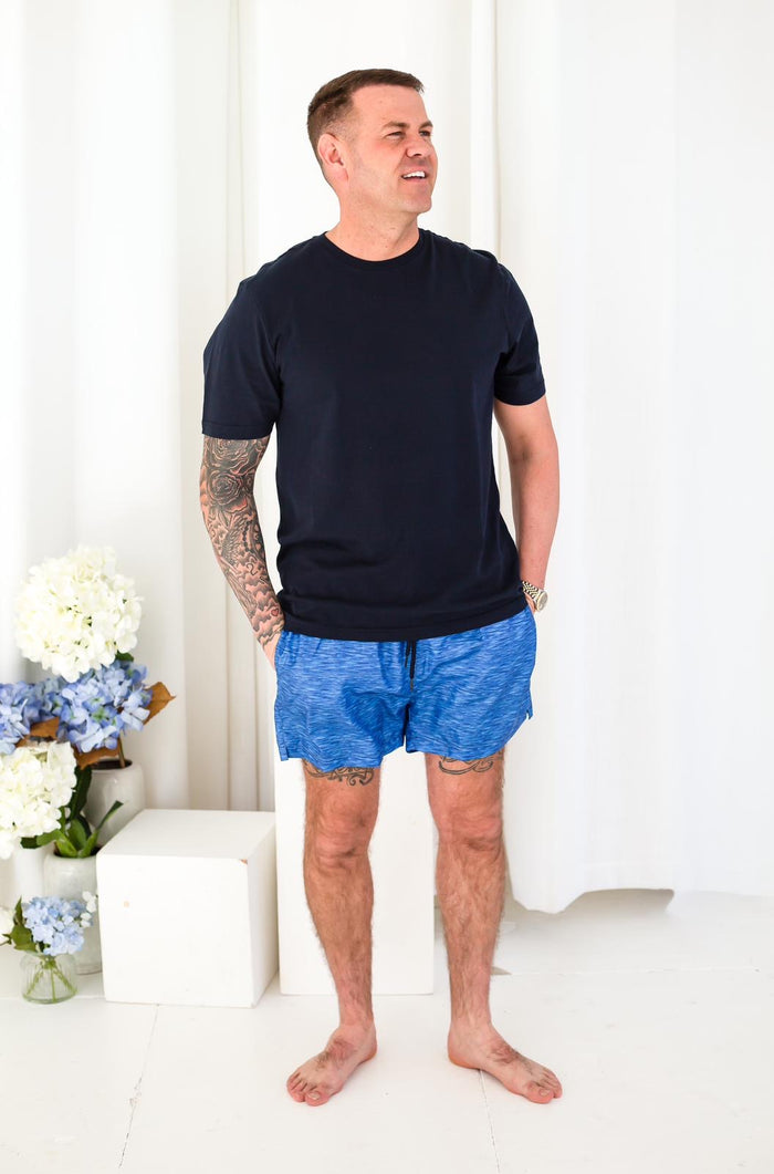 Mens Blue Textured Swimshorts