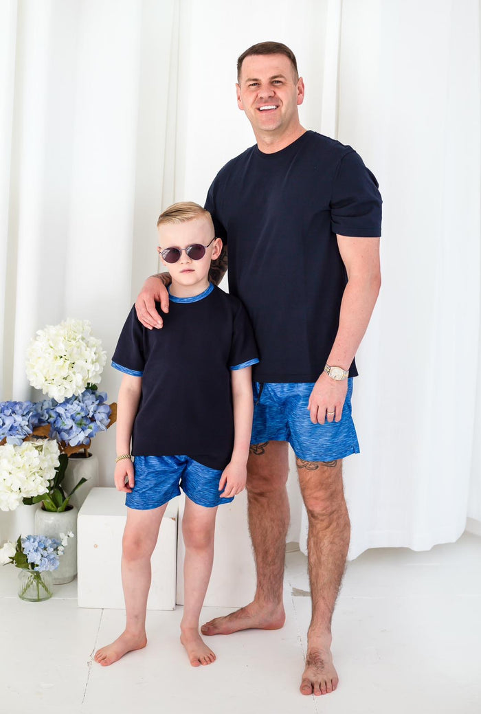 Mens Blue Textured Swimshorts