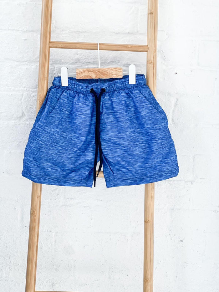 Mens Blue Textured Swimshorts