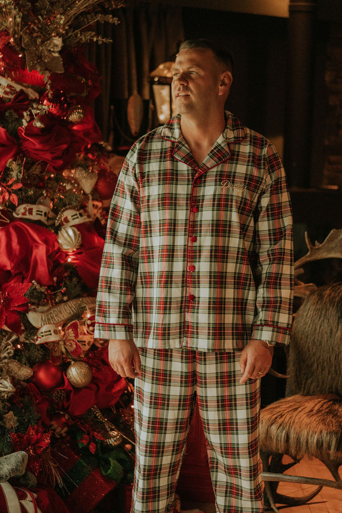 Mens White Tartan Pyjamas