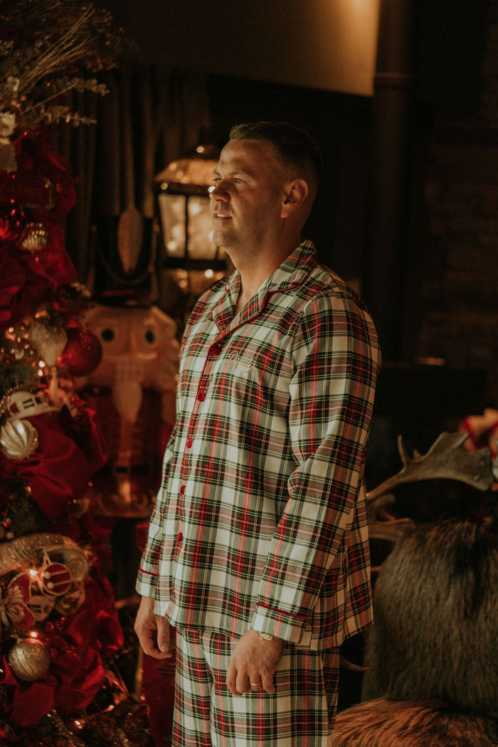 Mens White Tartan Pyjamas