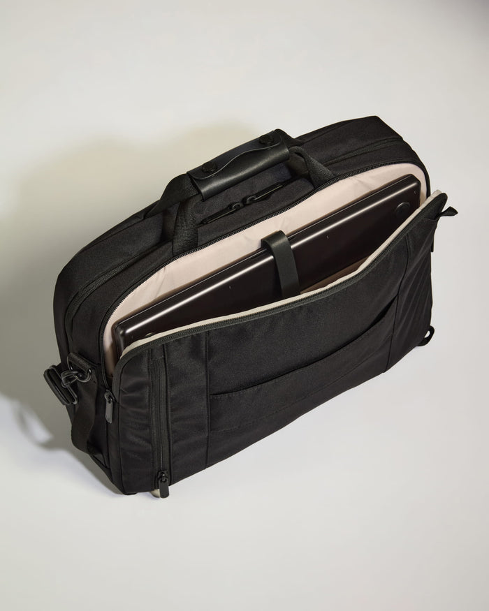 a black bag with a laptop inside