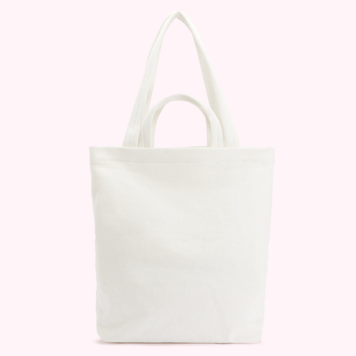 White tote bag on a white background.