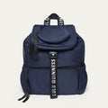 Navy blue backpack with 'Lulu Guinness' branding on a white background