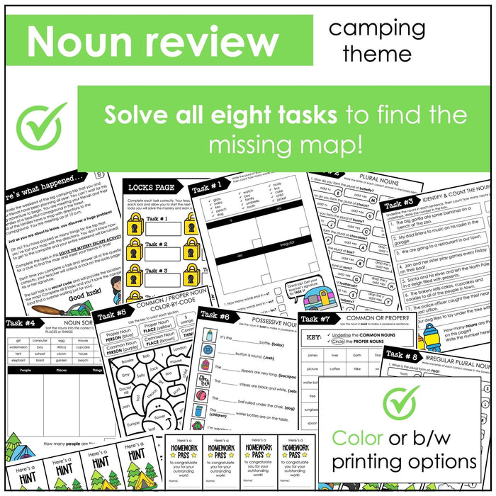 Noun Review Escape - Plural - Possessive - Common & Proper Nouns ELL /EFL / ESL - Hot Chocolate Teachables