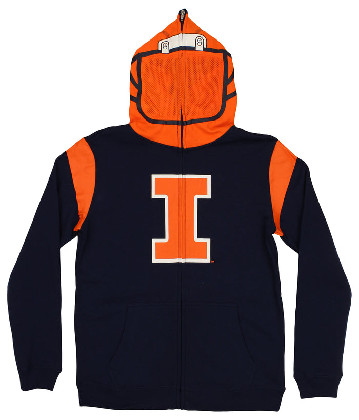 Outerstuff NCAA Boys Youth Full Zip Fleece Helmet Hoodie, Illinois Fighting Illini