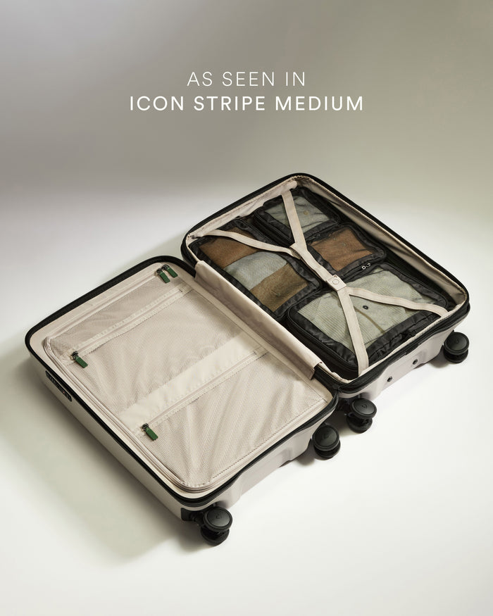 a suitcase with wheels and a zipper