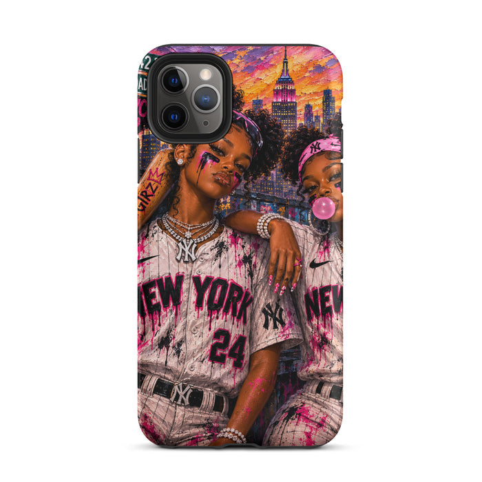 Painted Queens of NYC iPhone case with bold NYC artwork view 3