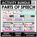 Parts of Speech: Games & Task Card Bundle | Nouns, Verb, Adjective, Preposition - Hot Chocolate Teachables