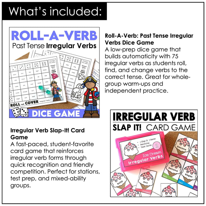 Past Tense Verbs : Regular and Irregular Games & Activities BUNDLE - Hot Chocolate Teachables