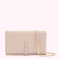 Pale pink leather wallet-on-chain.
