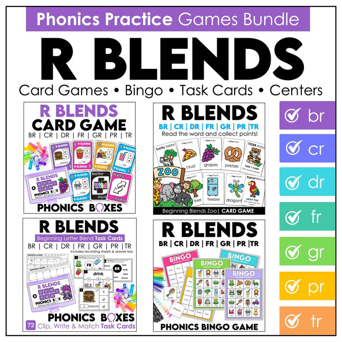 R Blends Phonics Bundle – BR, CR, DR, FR, GR, PR, TR Games & Task Cards - Hot Chocolate Teachables