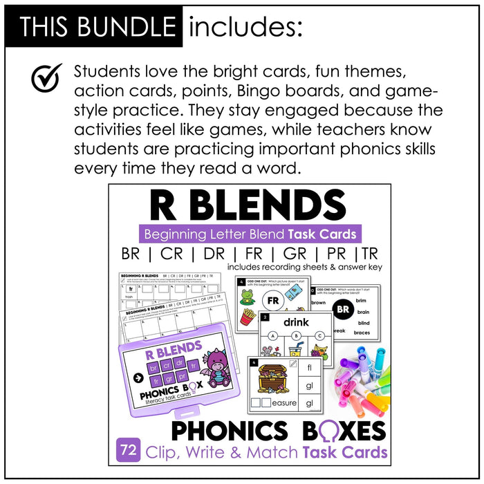 R Blends Phonics Bundle – BR, CR, DR, FR, GR, PR, TR Games & Task Cards - Hot Chocolate Teachables