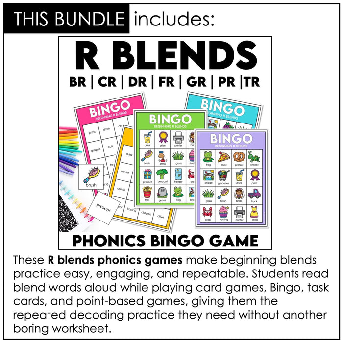 R Blends Phonics Bundle – BR, CR, DR, FR, GR, PR, TR Games & Task Cards - Hot Chocolate Teachables