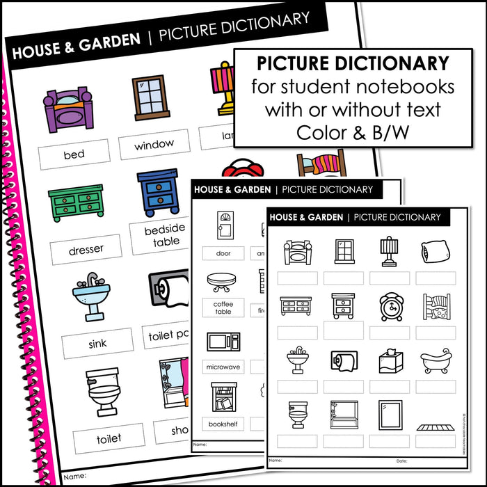 Rooms in the House, Furniture & Garden Vocabulary Activities & Flash Card Bundle - Hot Chocolate Teachables