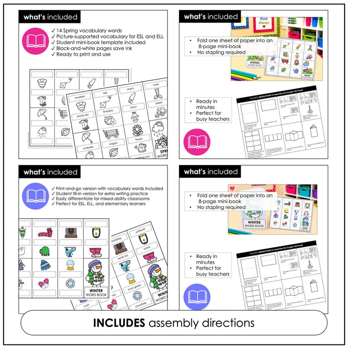 Seasons Mini Books – ESL Basic Vocabulary for Spring, Summer, Fall & Winter - Hot Chocolate Teachables