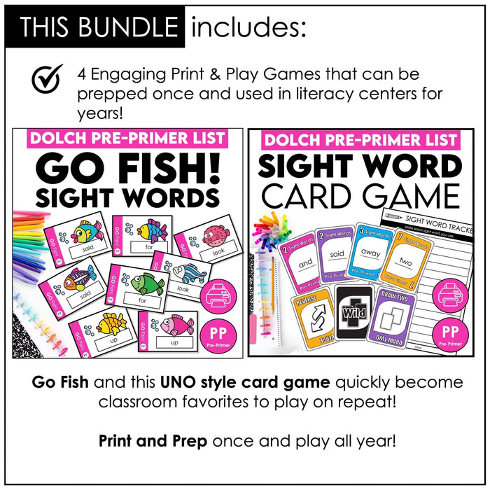 Sight Word Reading Games – Dolch Pre - Primer List for Pre - K & Kindergarten - Hot Chocolate Teachables