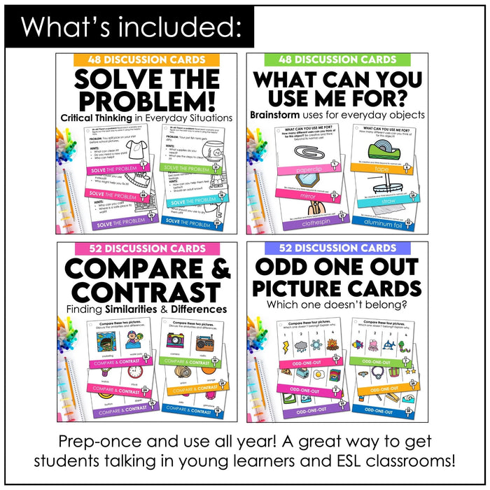 Speaking Task Cards Bundle – Critical Thinking Activities & Discussion Cards (ESL) - Hot Chocolate Teachables
