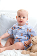 SPECIAL PRICE - Boys Blue Stripe Personalised Teddy Bear Short sleeve and leg Pyjamas