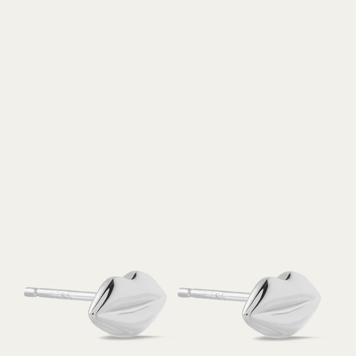 Pair of silver earrings on a light gray background