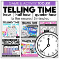 Telling Time Games BUNDLE - Hour, Half hour, quarter hour & nearest 5 minutes - Hot Chocolate Teachables
