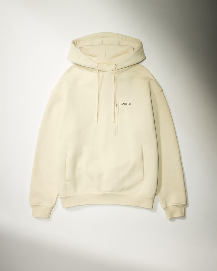 a white sweatshirt with a hood