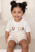 Unisex Cream Personalised Cotton T-shirt and Short Set