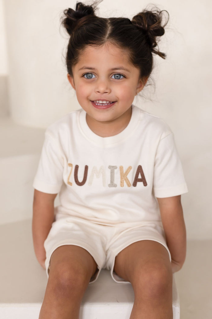 Unisex Cream Personalised Cotton T-shirt and Short Set