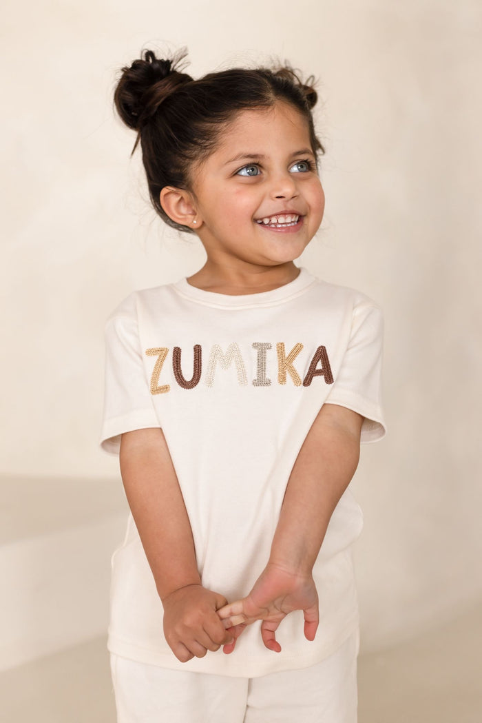 Unisex Cream Personalised Cotton T-shirt and Short Set