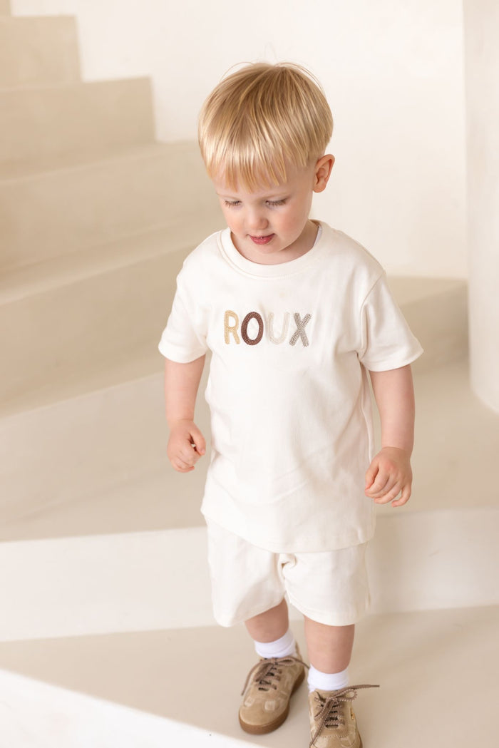 Unisex Cream Personalised Cotton T-shirt and Short Set