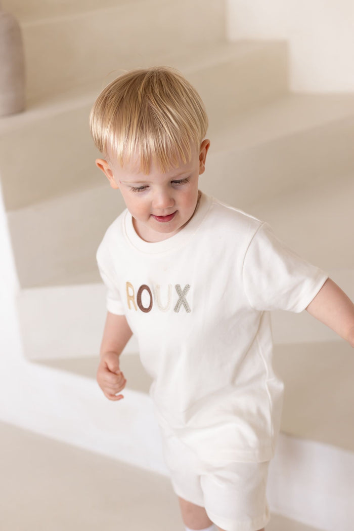 Unisex Cream Personalised Cotton T-shirt and Short Set