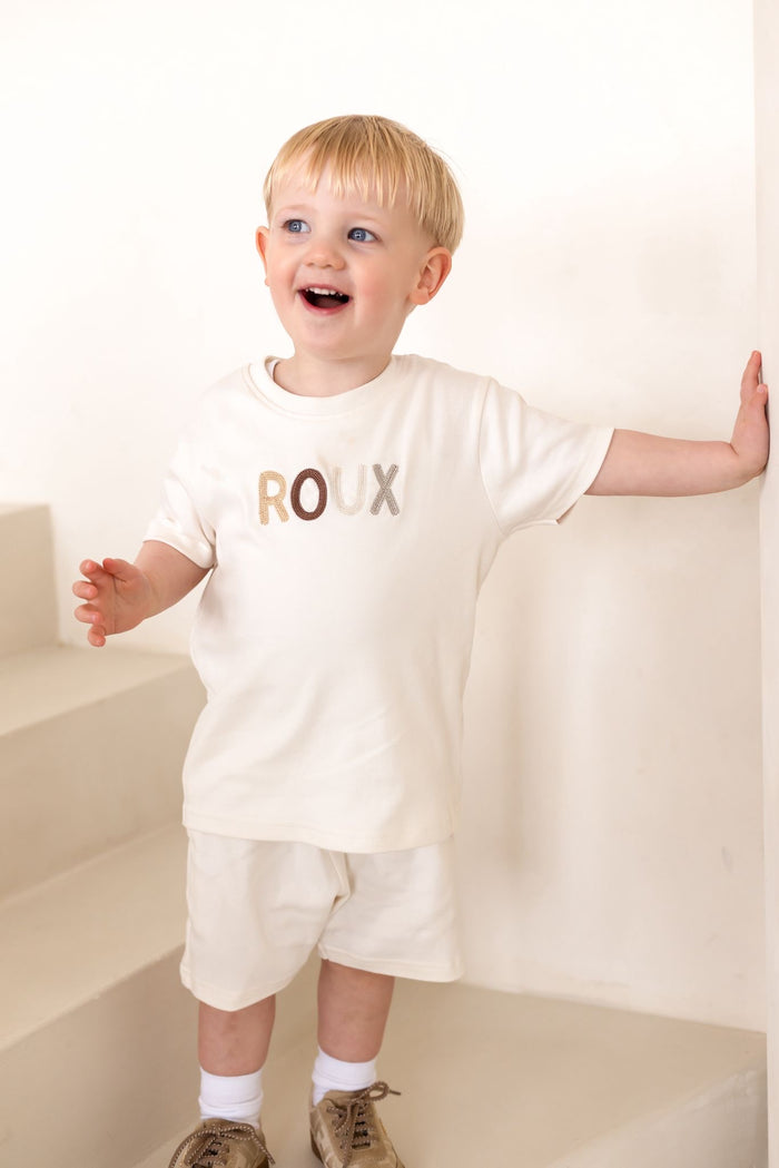 Unisex Cream Personalised Cotton T-shirt and Short Set