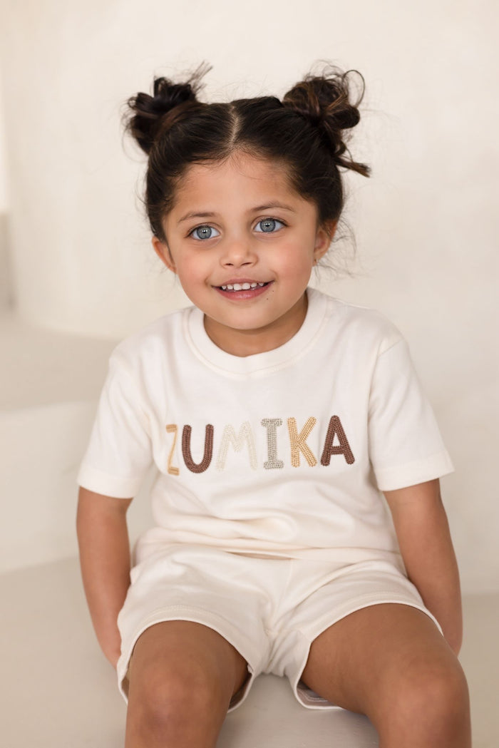 Unisex Cream Personalised Cotton T-shirt and Short Set