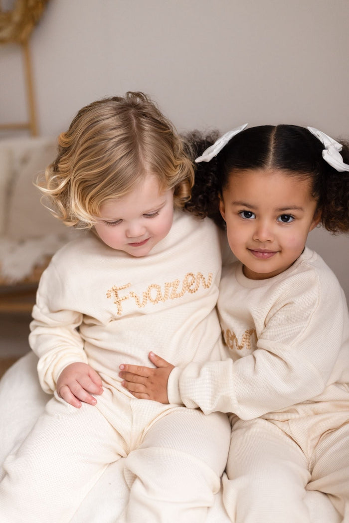 Unisex Cream Personalised Waffle Knit Loungewear