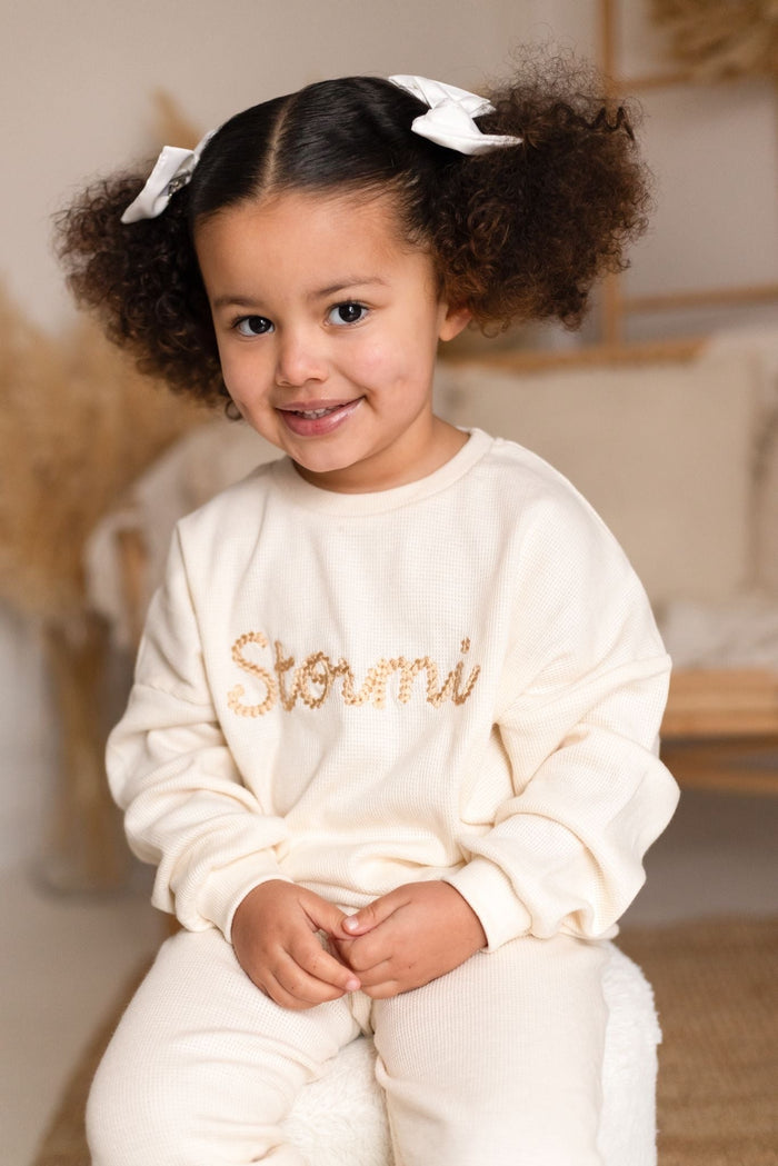 Unisex Cream Personalised Waffle Knit Loungewear